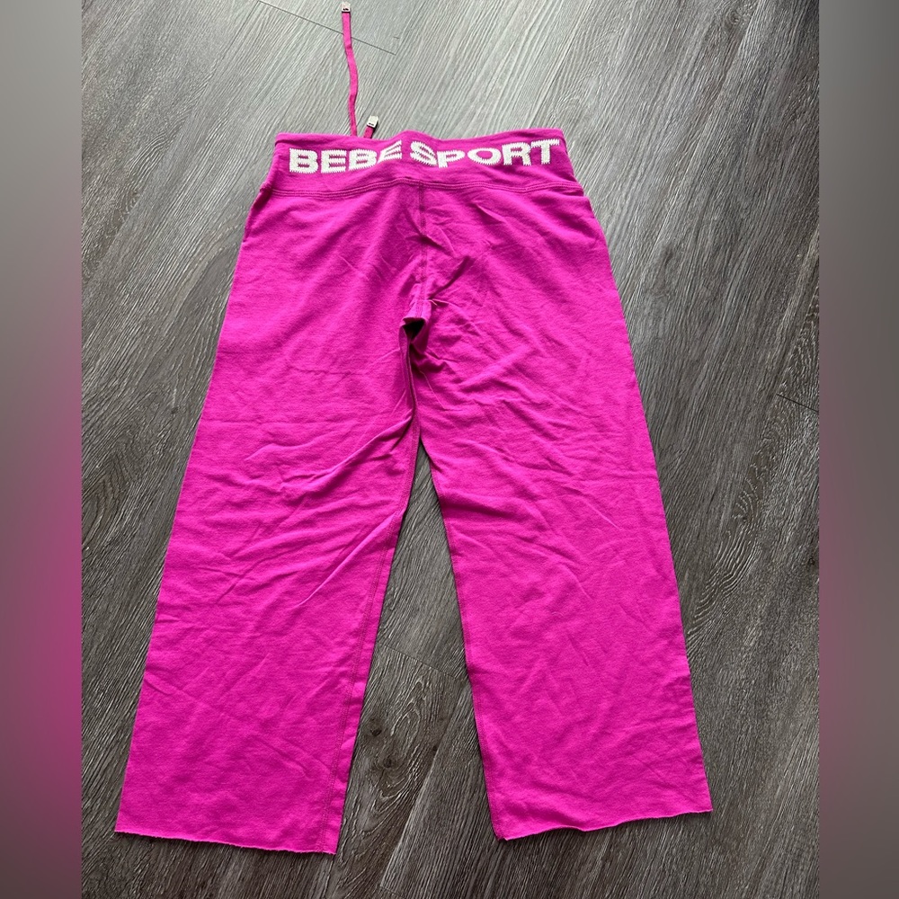 Bebe sport rhinestone logo crop fuchsia pants size small
